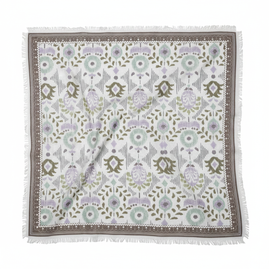 FOULARD LAINE ET SOIE IKAT MAUVE