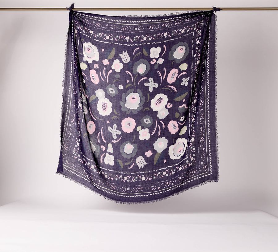 FOULARD LAINE ET SOIE BLEU ORAGE