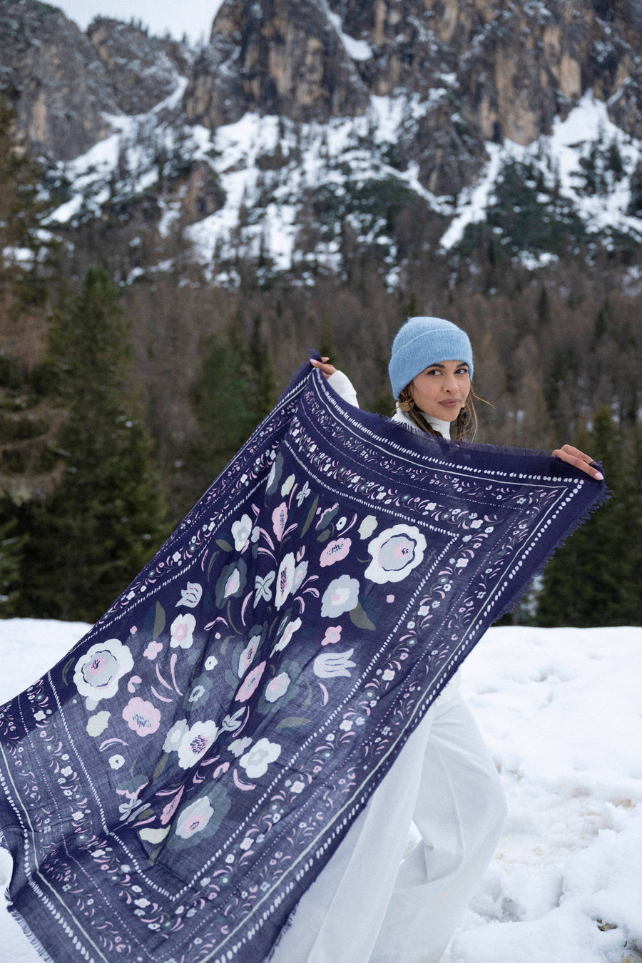 FOULARD LAINE ET SOIE BLEU ORAGE