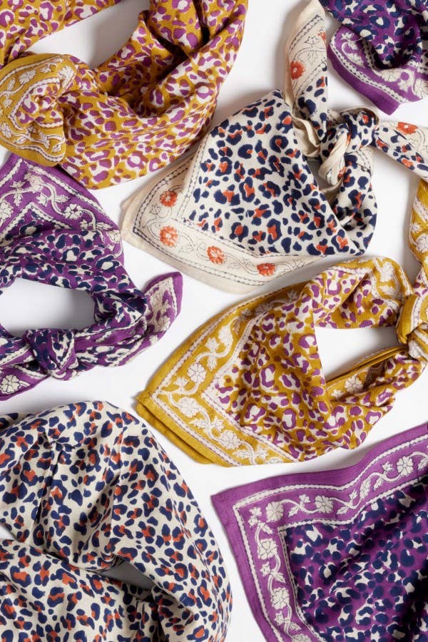 Foulard Indien - Leopard Beige Marine