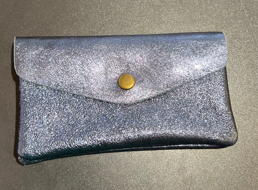 Porte monnaie cuir métallisé bleu gris
