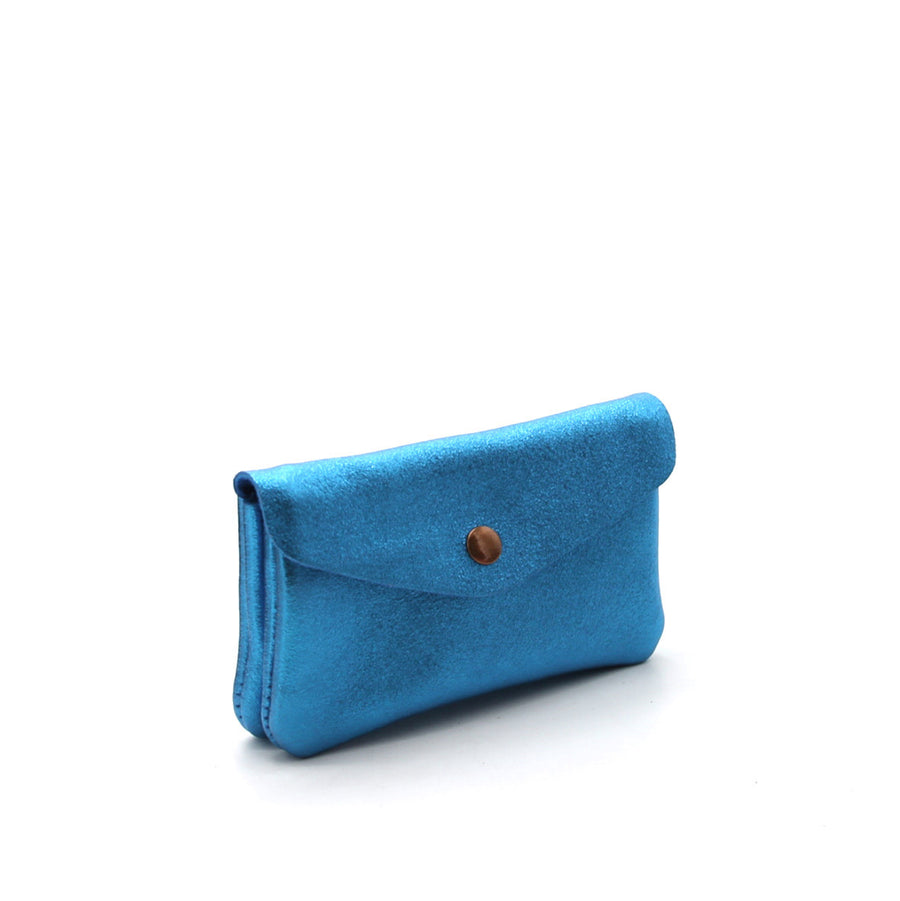 Porte monnaie cuir métallisé bleu