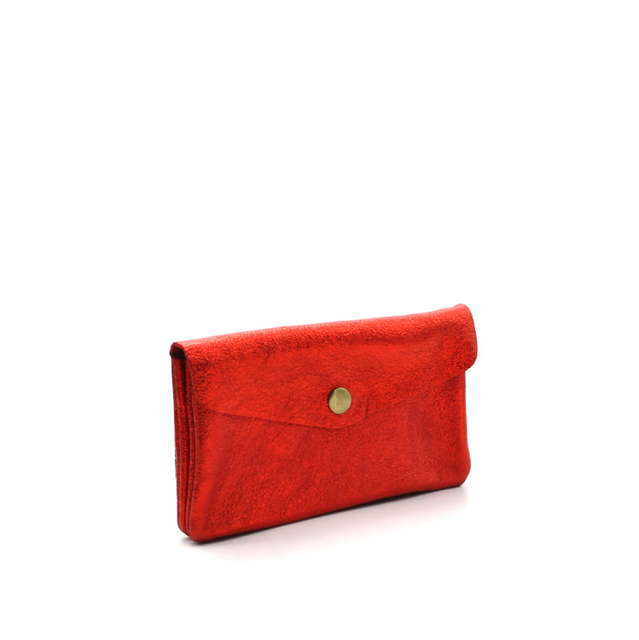 Porte monnaie cuir métallisé rouge