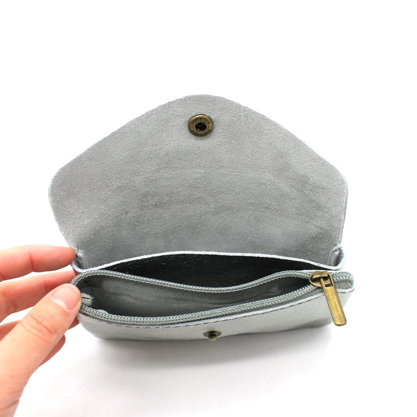 Porte monnaie cuir métallisé bleu gris