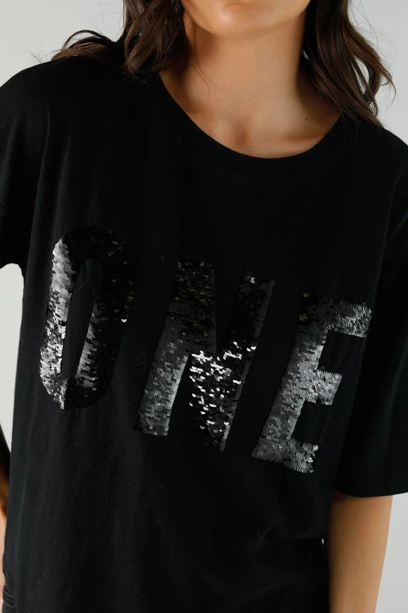 ALAN SEQUIN T-SHIRT BLACK