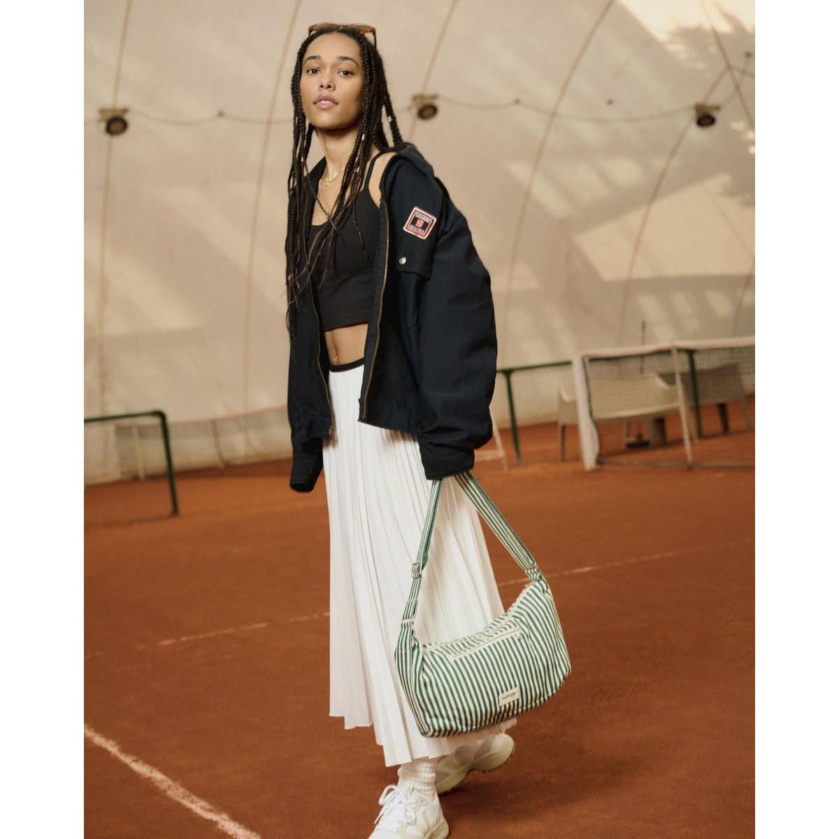 Mini Charlot le sac cross body Rayé vert blanc